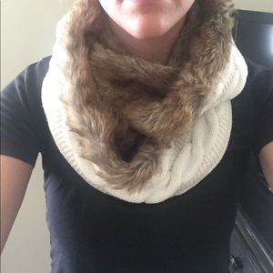 Knitted and fur combo infinity scarf